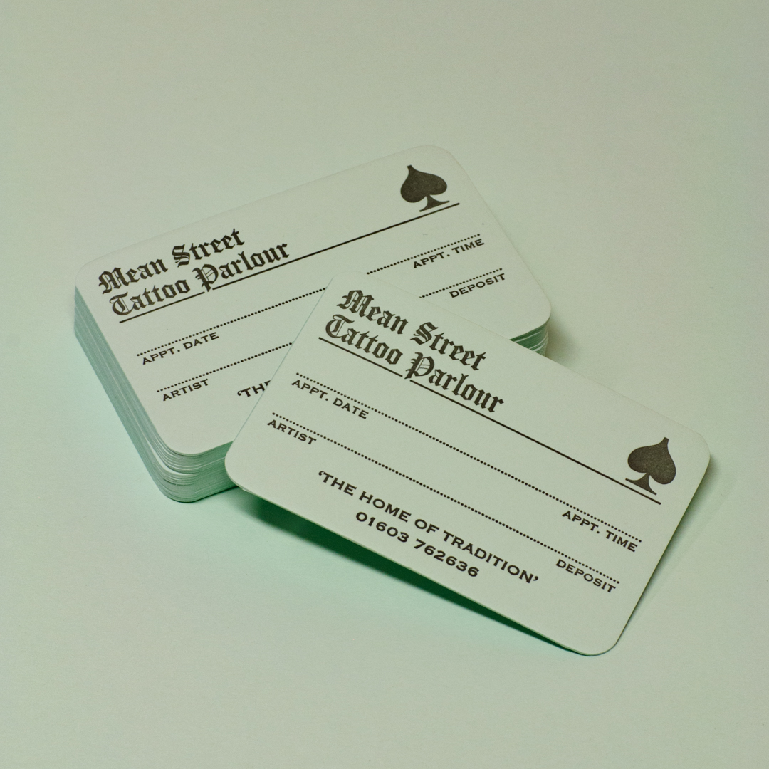 Mean Street Tattoo Parlour Letterpress Business Cards